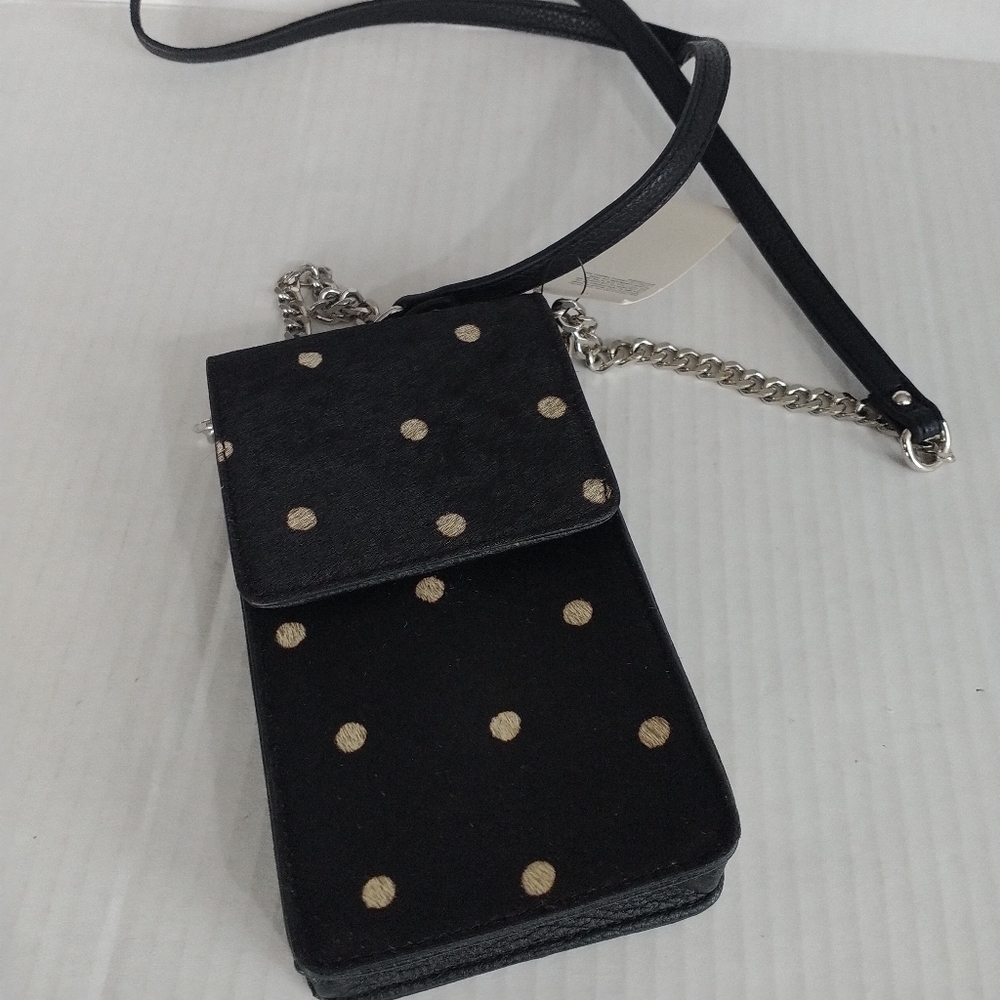 Genuine Haircalf Black & Gold Polka Dot Leather Crossbody Bag